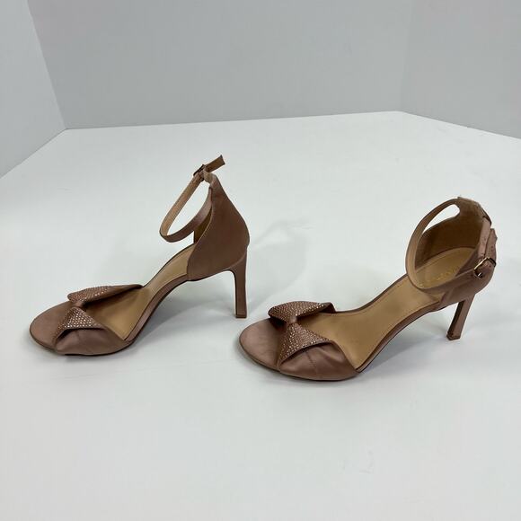 Max Studio Rorima2 Rose Gold Satin Embellished Bow Open Toe Heels Womens Sz 11M - Picture 5 of 14
